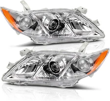 AUTOSAVER88 Projector Headlight Chrome Housing Amber Reflector Clear Lens 