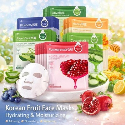 30pcs Korean Face Mask Set Fruit Sheet Masks Hydrating Moisturizing Glow Skin
