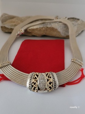 Vintage Gabrielle Bruni Choker Halskette Sterlingsilber 14K massiv Gold Diamanten