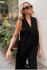 ZARA BLACK / WHITE WAISTCOAT WITH VENT LAPEL COLLAR OPEN SIDE SLEEVELESS BLAZER