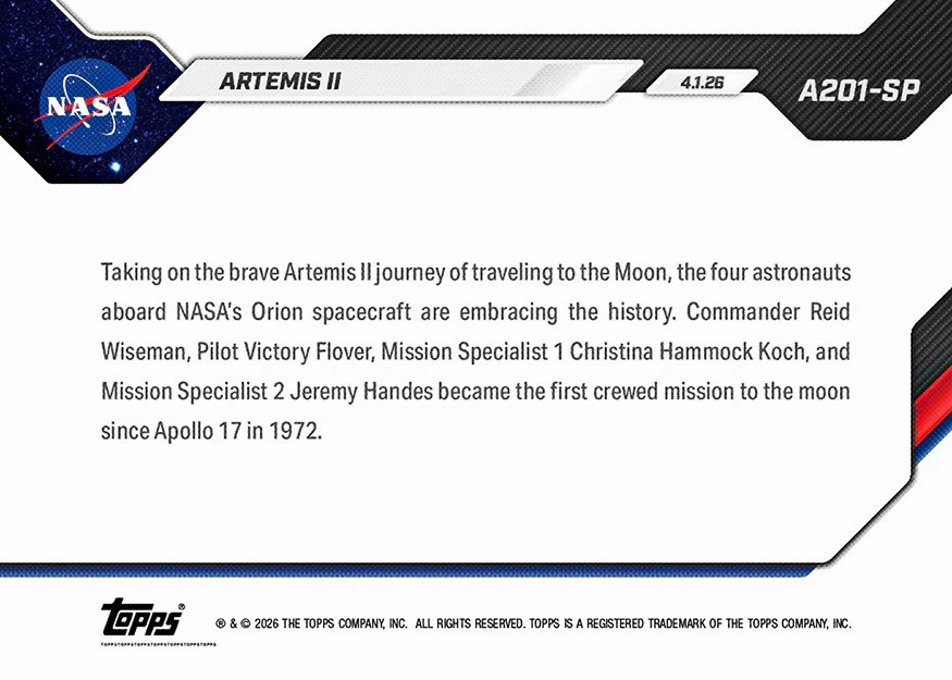 Artemis II NASA Crewed Moon Mission - 2026 Topps NOW Card A201 | eBay