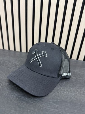 Axe & Sledge Trucker Hat Cap Gray Black W/ White Crossed Tools Logo