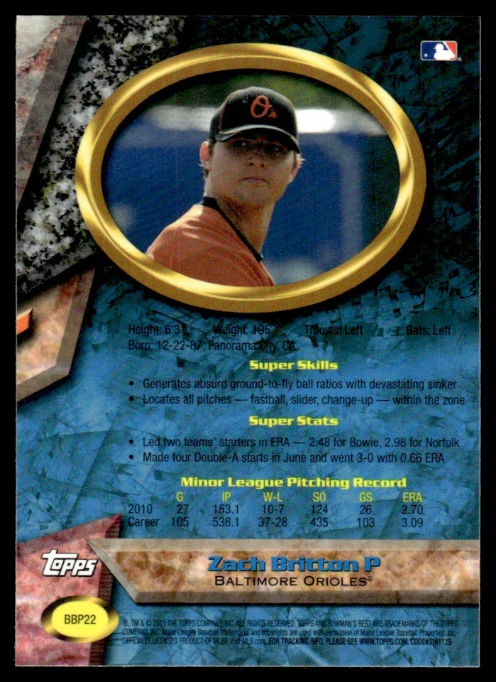 2011 Topps eTopps Zach Britton Baltimore Orioles #6 - Image 2 of 2