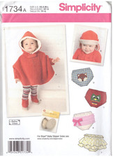 Simplicity Pattern 1734 Baby  s Poncho Diaper Cover Hat Booties XS S M L UNCUT