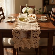 Vintage Antique Hand Crocheted Lace Doily Runner Dresser Table Topper 40  x15  