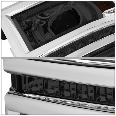 AKKON - For U Neon Bar Style Black Smoked 2014-15 Chevy Silverado 1500 LED DRL Projector LH + RH Side Headlights