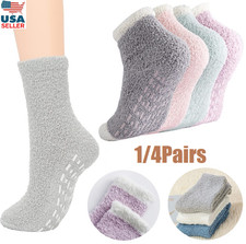 4 Hospital Socks Non Slip Socks with Grips for Women Fuzzy Fluffy Grippy Socks