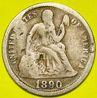 1890 U.S. SEATED LIBERTY SILVER DIME 10c COIN (Fine), 136 Years Old!