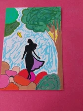 Expressionism Original Painting Woman Butterfly Nature Landscape Abstract 4x6 