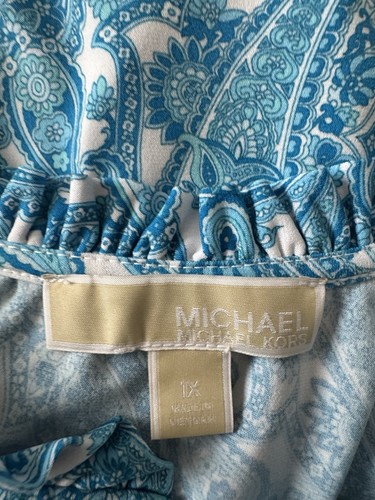 Michael Kors Shift Dress 1X Blue White Paisley Sleeveless Stretch Career Church - Picture 7 of 11