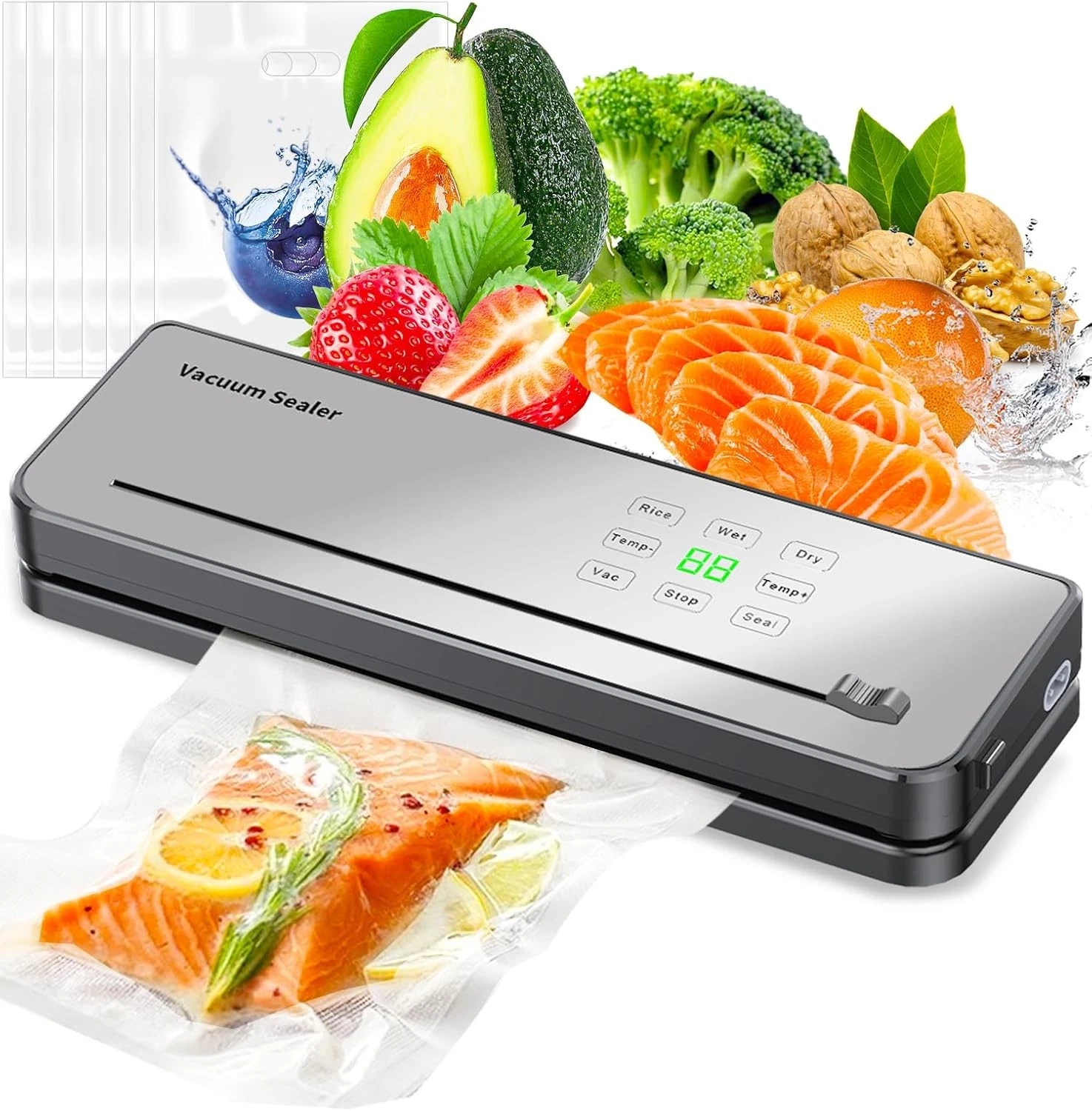 Vacuum Sealer Machine (Temperature Control, Built-in Cutter) - Keeps Food Fresh