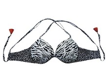 Victoria Secret Black And White Zebra Print And Polka Dot Tassel Bikini Top