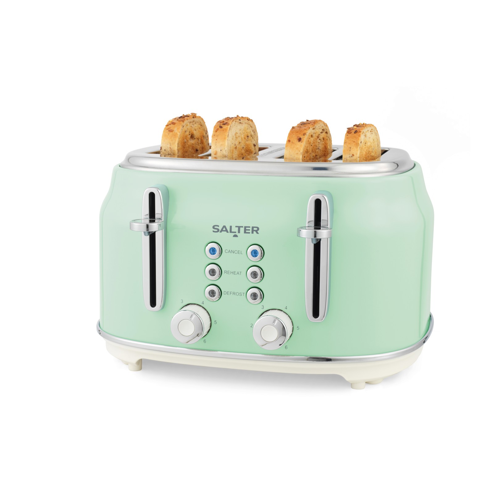 Salter Retro 4-Slice Toaster – Wide Slots, High-Lift Eject, Vintage, Green