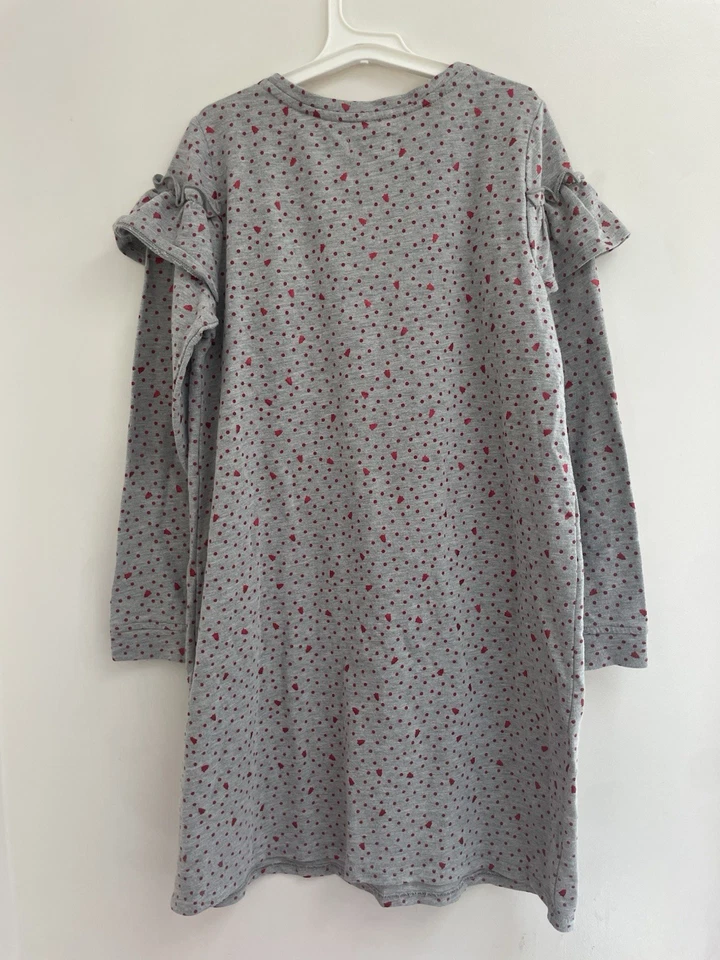 crown & ivy Women's Shiny Polka Dot Ruffle Cotton Long Sleeve Nightgown Gray L - Image 4 of 4