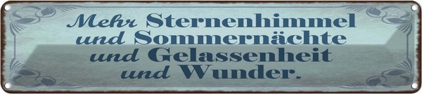 Blechschild 10X46 Cm Mehr Sternenhimmel SommernäChte Spruch Zitat Deko Geschenk-image