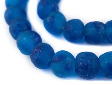 Aqua Swirl Recycled Glass Beads 18mm Ghana African Sea Glass Blue Round Handmade