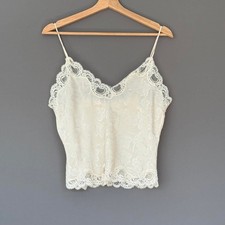 vtg 80s Christian Dior Satin Jacquard Lace Camisole Top Ivory Medium