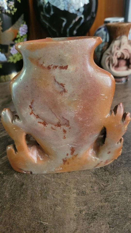 Vintage Chinese Hand Carved SoapStone Decorative Vase w/ Floral Motif ...