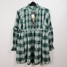 Free People - Oversized Redwood Flannel Mini Dress - Green - Size XS - UK 8-10