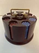 Vintage Wooden Poker Chip And Card Carousel Holder With Chips Midcentury Casino