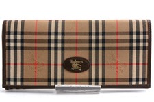 Burberry Nova Check Long Wallet Leather Brown Beige Used Auth 4186