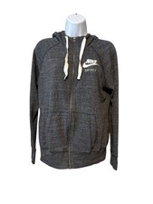 Nike Women  s Full Zip Up Lightweight Hoodie With Drawstring And Logo Gray M