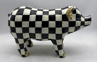 MacKenzie Childs Black White Courtly Check Decorative Pig Animal Figurine