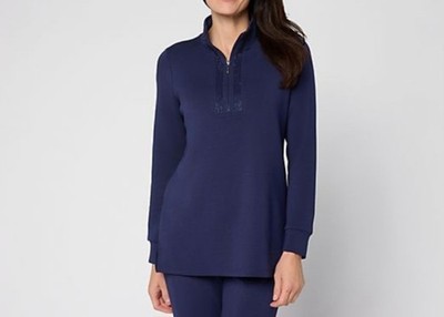 Belle Kim Gravel Size 2X Navy Scubaluxe Sparkle Half Zip Tunic A710225 NWOT