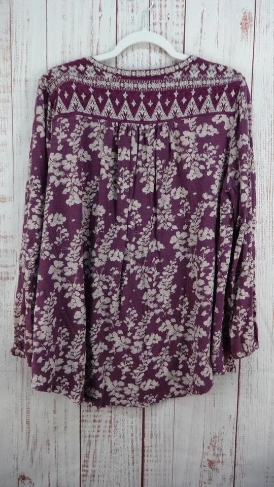 Lucky Brand Floral Blouse Womens 2X Hi-Low Long Sleeve Popover Tunic Boho - Image 2 of 4