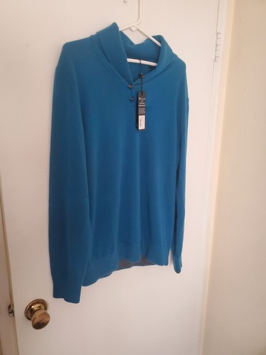 NEW Greyson Men's Medium 100% Cashmere Orca Teal Narragansett Shawl Sweater $458 - Picture 10 of 21