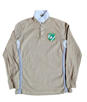 United Colors Of Benetton grün Rugby Shirt Patch Logo Medium Vintage kostenloser Versand 