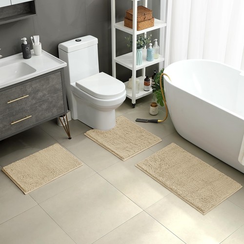 Alfombras de Baño 3 Piezas, Ultra Suave Antideslizante Absorbente Chenilla Inodoro Baño Ma... - Imagen 2 de 7