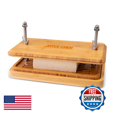 Joyce Chen Bamboo Tofu Press Built-In Drainage Grate Removable Drip Tray
