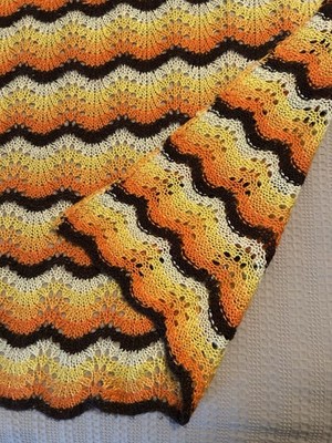 VTG 70 s Handmade Crochet Granny Afghan Throw Brown Orange Yellow 48  x 68 