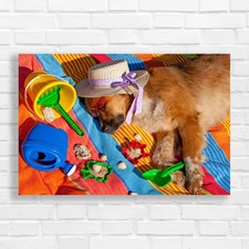Vibrant Beach Day Dog Canvas Print Large Picture Wall Art