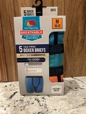Fruit Of The Loom Boys M 10-12 Micro-Mesh Tagless Tri-Cool Boxer Briefs 5 Pack