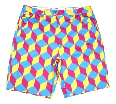 Royal and Awesome Geometric 3D Cube Golf Shorts Mens Size 40