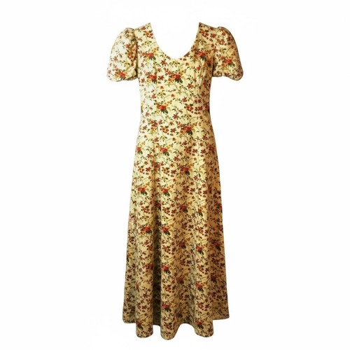 Vintage 70's Handmade Floral Velvet Maxi Dress Puff Sleeves Prairie Boho M/L, $28.16 - Photo 2