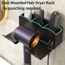 Wall Mounted Hair Dryer Holder – No Drill Bathroom Storage Rack Organizer