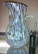 2.5qt Glass Iced Tea or Water Pitcher Lavender Drip Glass 11” Tall