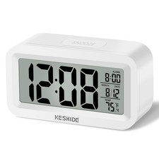 KESHIDE Travel Digital Alarm Clock Battery Operated with Indoor Small, White