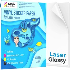 Printable Vinyl Sticker Paper for Laser Printer - Glossy White - 15 Self-Adhe...