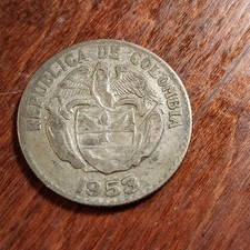 1953  silver  centavos  colombia  20  cents