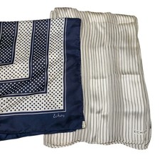 Two Vintage Echo Silk Scarves Satin Chiffon Black White Stripes Polka Dot