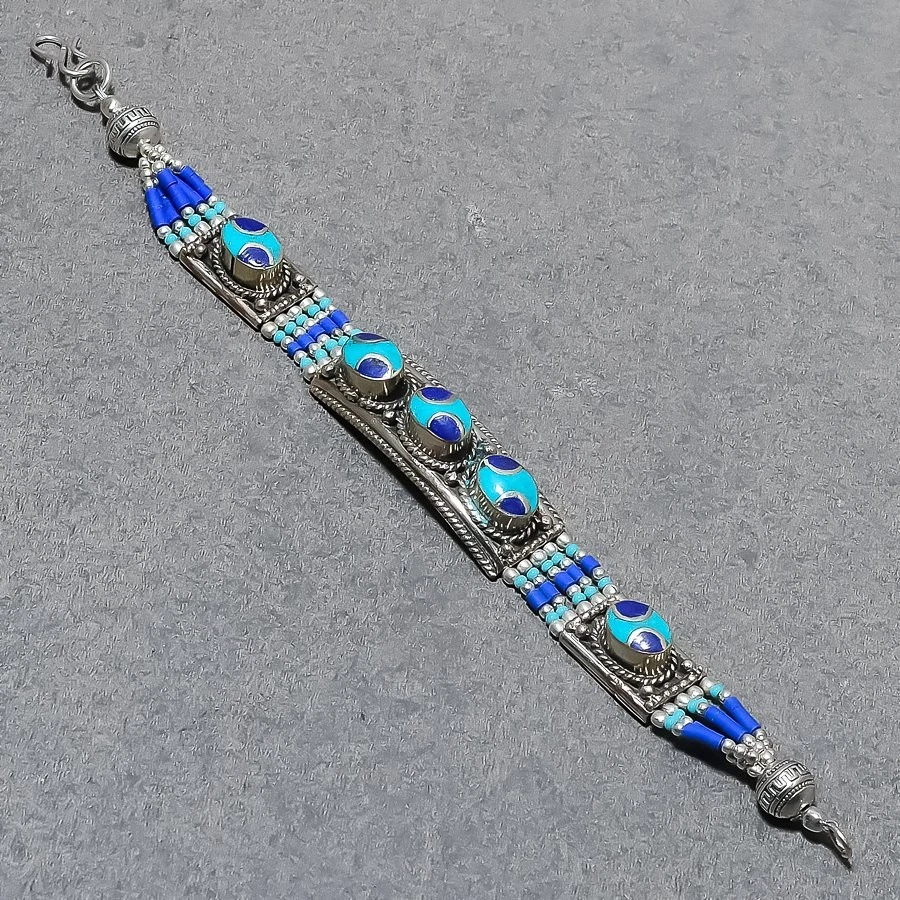 Ethno-Armband Türkis Lapislazuli Tibetisches Silber Nepali Schmuck 7 Zoll NBB... - Bild 2 von 4