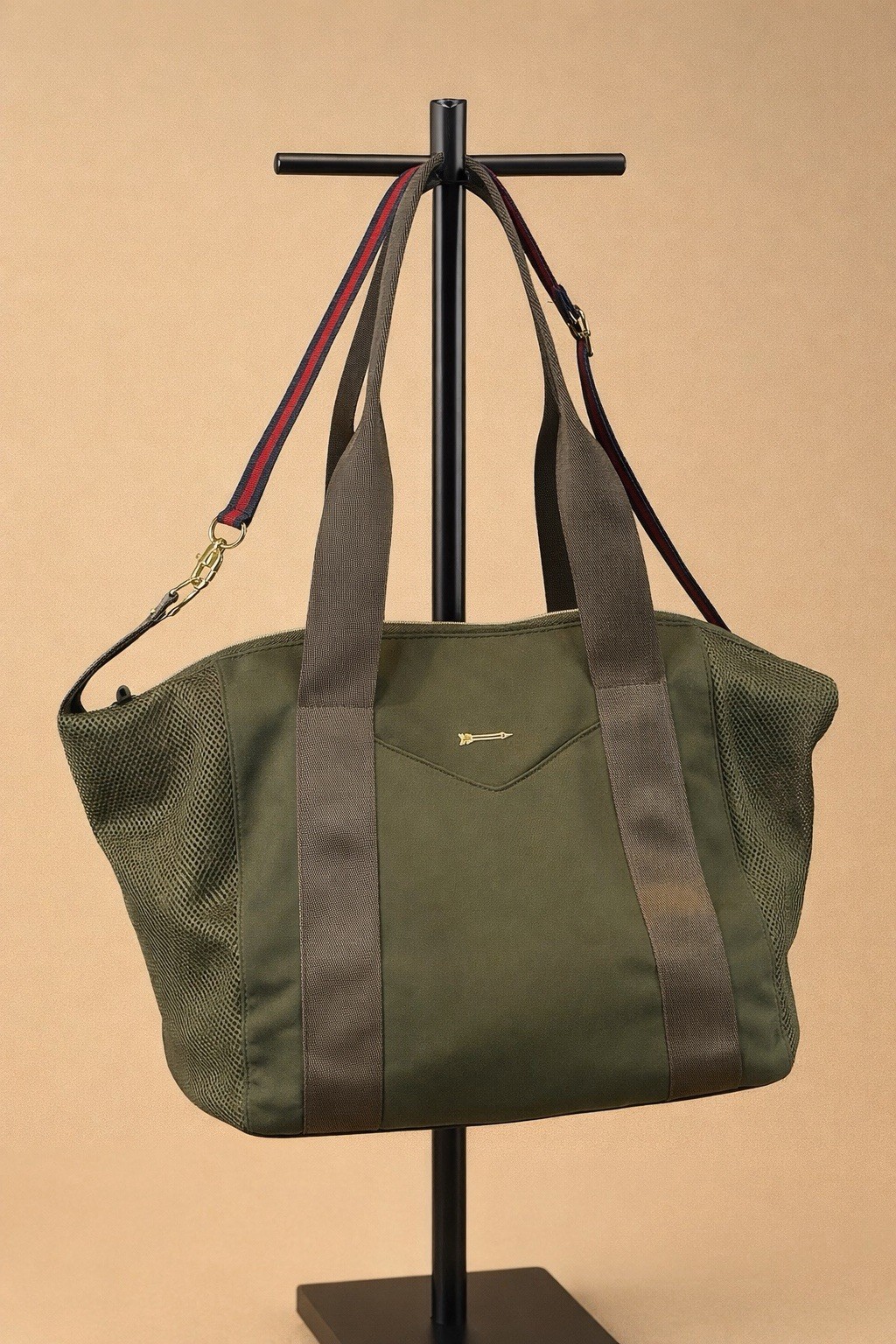 Stella & Dot Crush It Duffle Bag - Army Green with Striped Strap