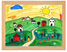 Original Art Signed Print Primitive Colorful Cottage Chic 5x7 Framed To 8x10