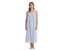Vintage Aria Gingham Lace Daisy Embroidered Nightgown Sz L Blue Cottagecore Chic