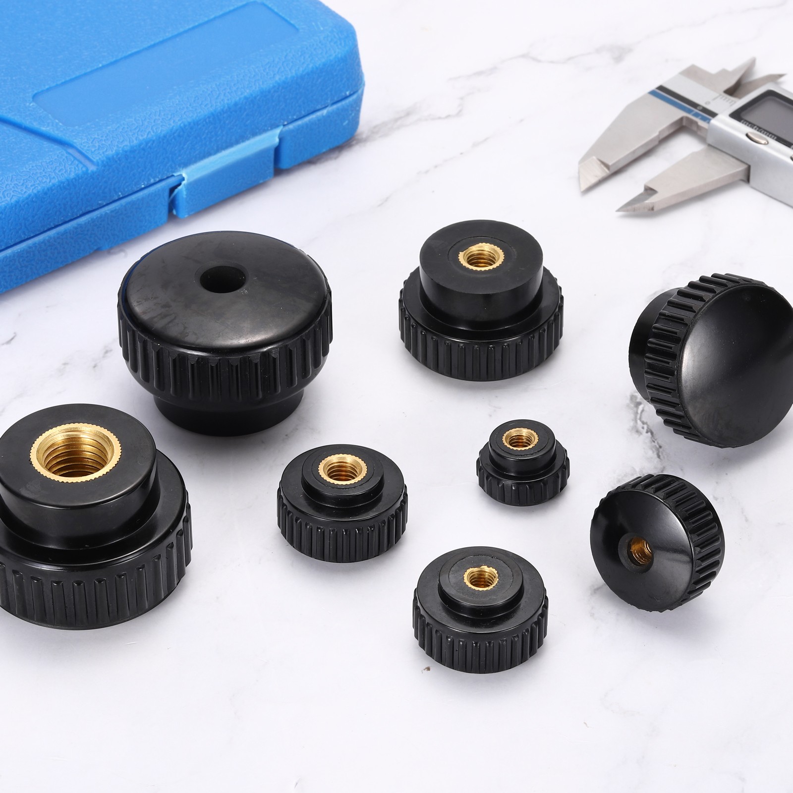 2Pcs Knurled Thumb Nuts, M6 x 21mm Clamping Nuts Round Knobs(Black)