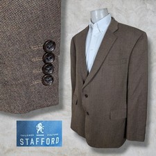 Stafford Blazer Sport Coat Mens 46R Merino Wool Solid Brown Worsted Tweed